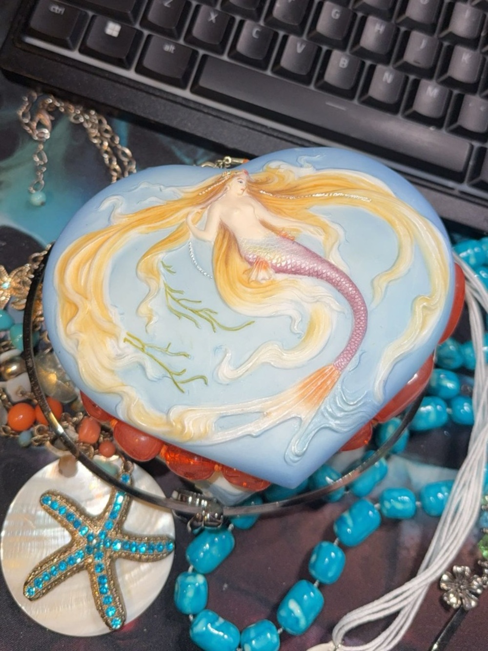 Whimsical mermaid mystery jewelry jar